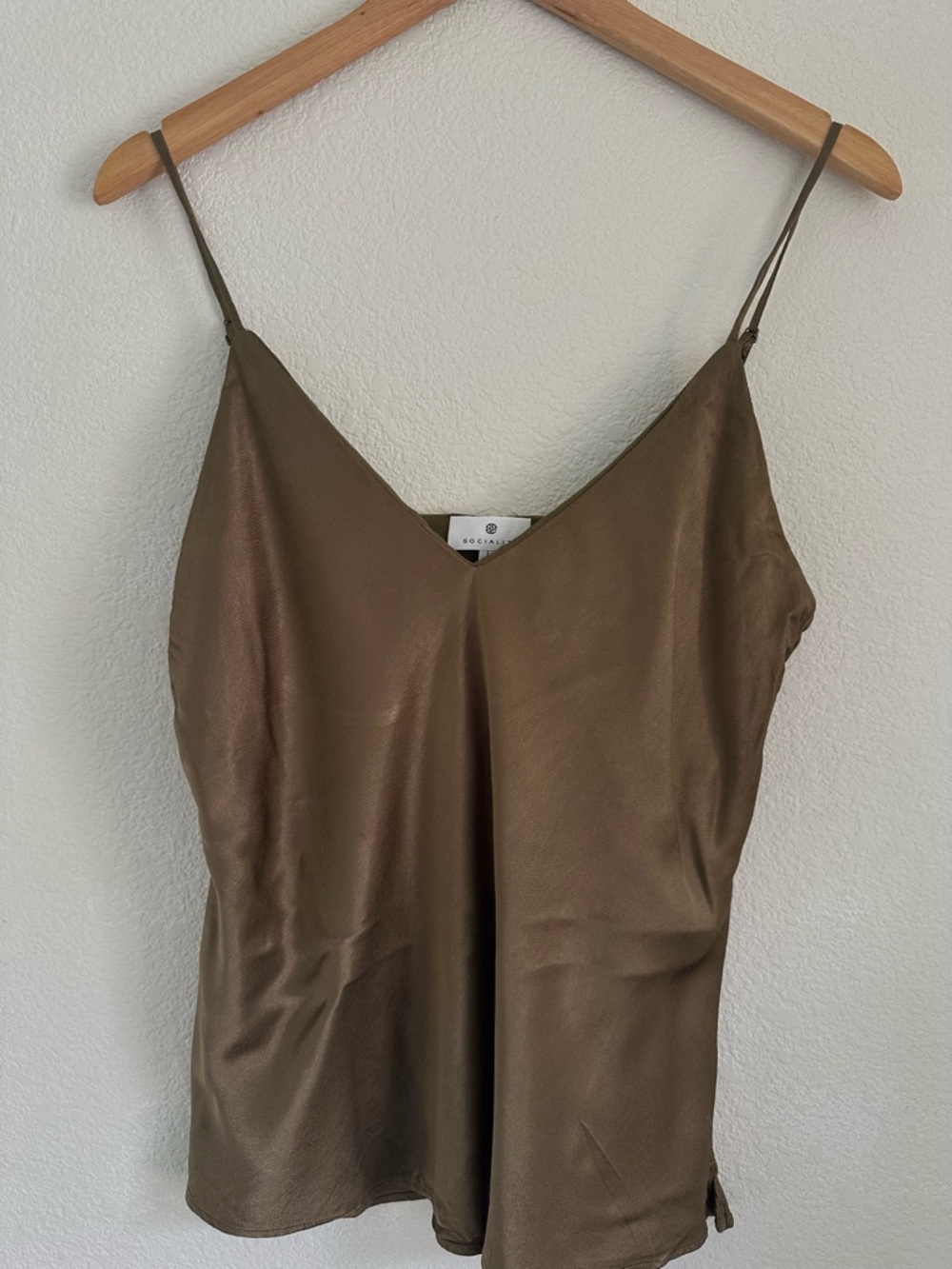 Socialite Olive Satin Camisole Tank Top Size L Adjustable Straps